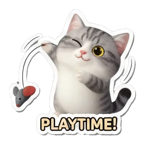 挥舞逗猫棒玩耍 Whimsical Tabby Adventures sticker for expressive chats and social replies.