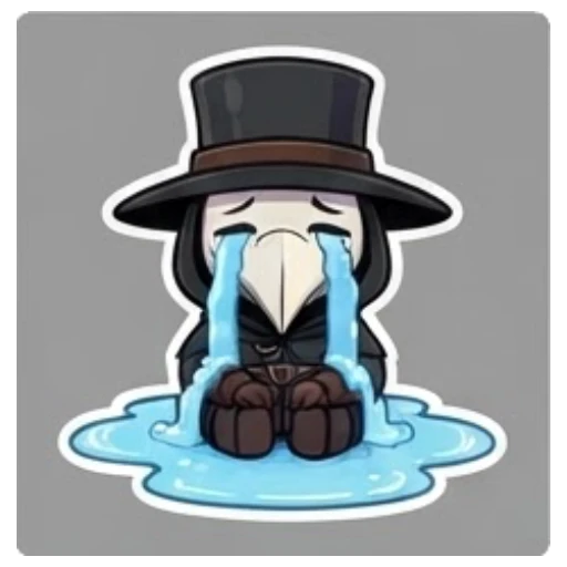 Plague doctor sitting and crying in a puddle of tears Plague Doctor Adventures sticker for expressive chats and social replies.