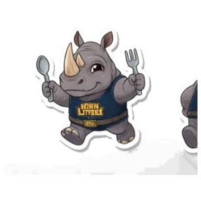 犀牛手持餐具 Chubby Rhino Fun sticker for expressive chats and social replies.
