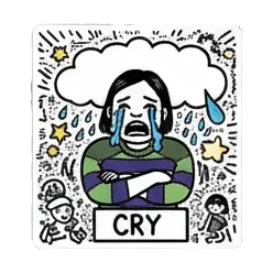 Crying girl with 'CRY' text Doodle Girl's Mood Swings sticker for expressive chats and social replies.