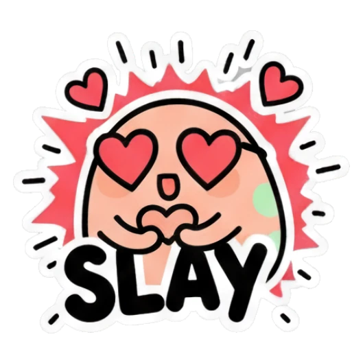 Confident egg making heart gesture with 'SLAY' text Cool Egg Expressions sticker for expressive chats and social replies.