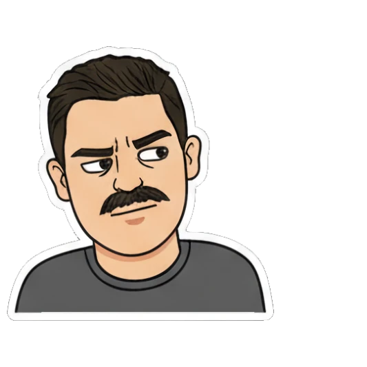 Mustache man looking skeptical with Wait what text Mustache Man Daily Vibes sticker for expressive chats and social replies.