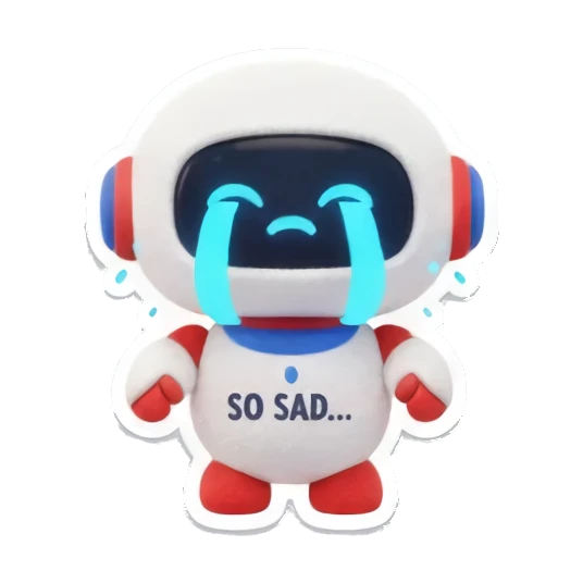 Crying robot feeling sad Mini Bot Emotions sticker for expressive chats and social replies.