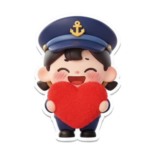 小船长捧着红爱心 Chibi Sailor's Daily Expressions sticker for expressive chats and social replies.