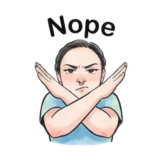 Girl making an X gesture with arms to signal nope. Modern Girl Daily Expressions sticker for expressive chats and social replies.