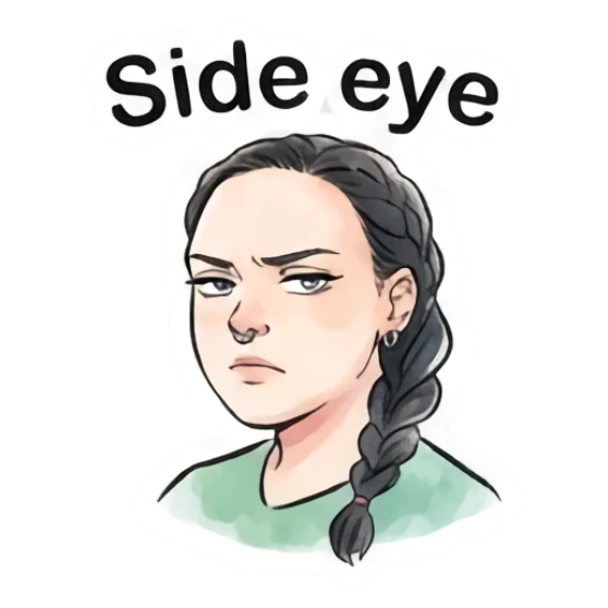 Girl giving a skeptical side-eye glance. Modern Girl Daily Expressions sticker for expressive chats and social replies.