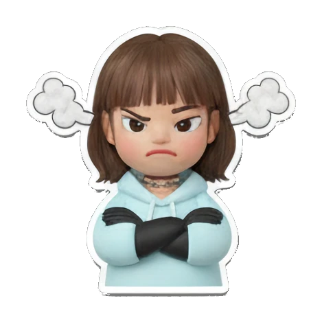 Angry girl with steam from ears and crossed arms Cute 3D Girl Daily Life sticker for expressive chats and social replies.