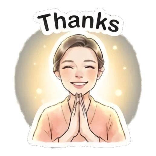 Woman praying with a glowing background and text Thanks Modern Gentle Lady Expressions sticker for expressive chats and social replies.