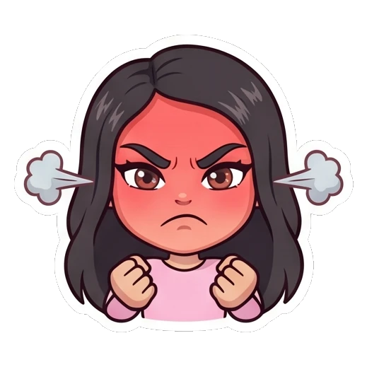 Girl looking angry with steam coming from ears Cheerful Girl Daily Life sticker for expressive chats and social replies.