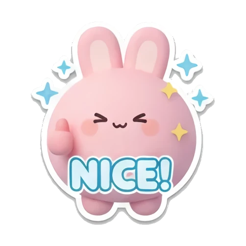 Pink bunny giving a thumbs up with NICE text. Pink Bunny Daily Moods sticker for expressive chats and social replies.