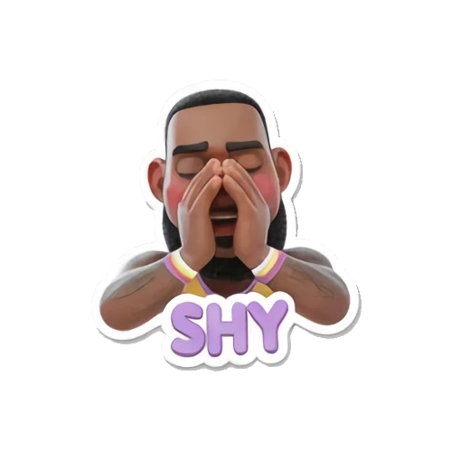 LeBron James looking shy with hands on face and 'SHY' text LeBron Basketball Star Expressions sticker for expressive chats and social replies.