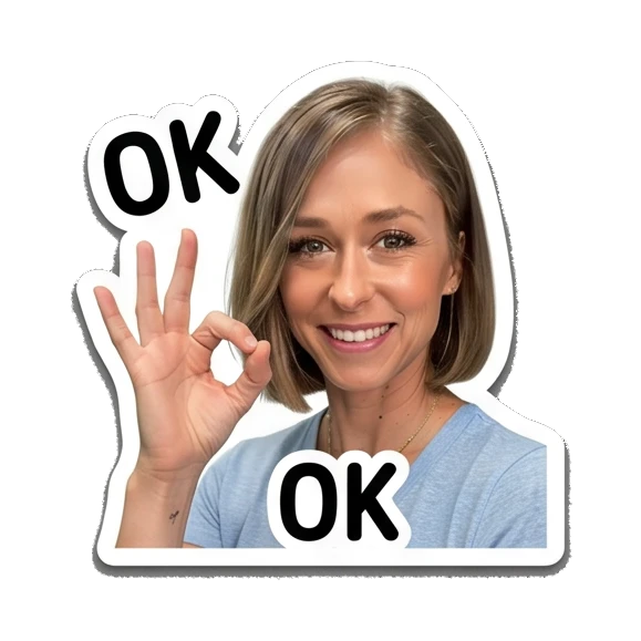 Woman smiling and making an OK hand gesture with OK text Daily Life of a Modern Woman sticker for expressive chats and social replies.