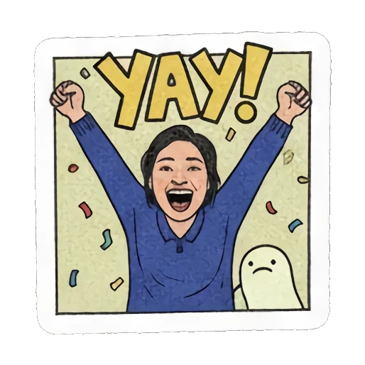 woman cheering yay Retro Comic Daily Expressions sticker for expressive chats and social replies.