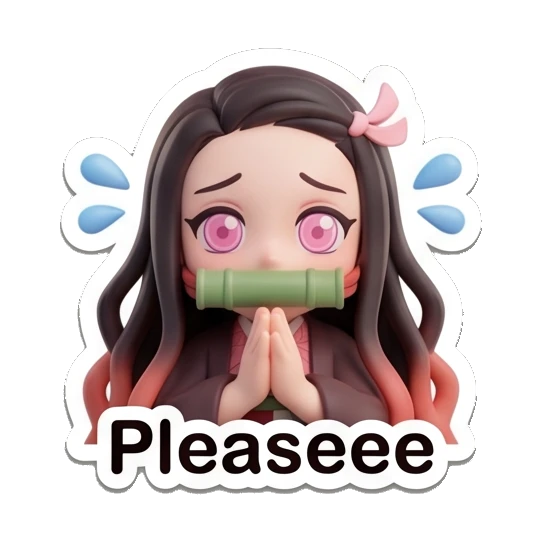 Nezuko pleading with hands together Nezuko Cute 3D Moments sticker for expressive chats and social replies.