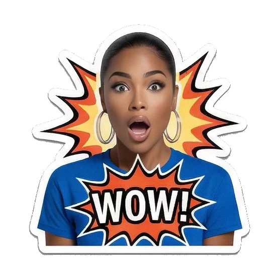 Surprised woman saying Wow Modern Latina Daily Vibes sticker for expressive chats and social replies.