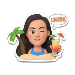 Girl winking holding cocktail, text CHEERS Summer Beach Girl Vibes sticker for expressive chats and social replies.