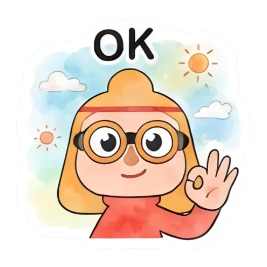 Little monk wearing glasses making an OK gesture with sun background Little Monk Daily Vibes sticker for expressive chats and social replies.