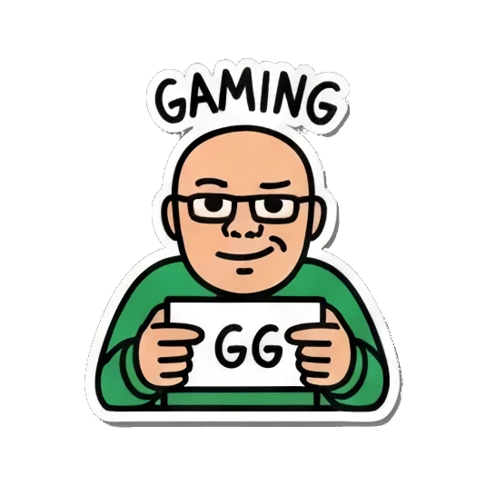 gaming gg victory Bald Guy Pop Art Vibes sticker for expressive chats and social replies.
