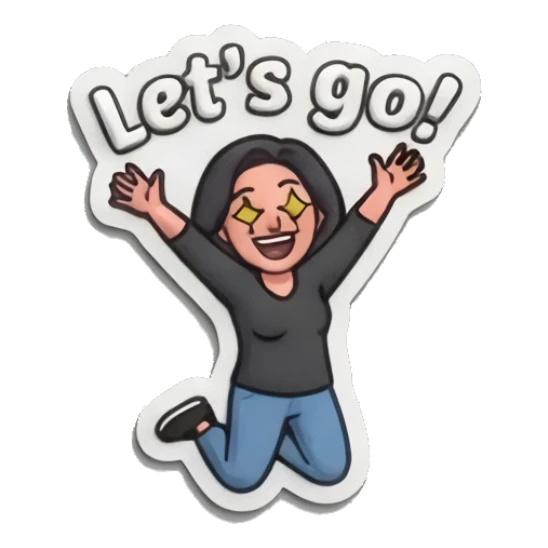 Girl jumping with excitement and Let's go text Puff Print Girl Daily sticker for expressive chats and social replies.