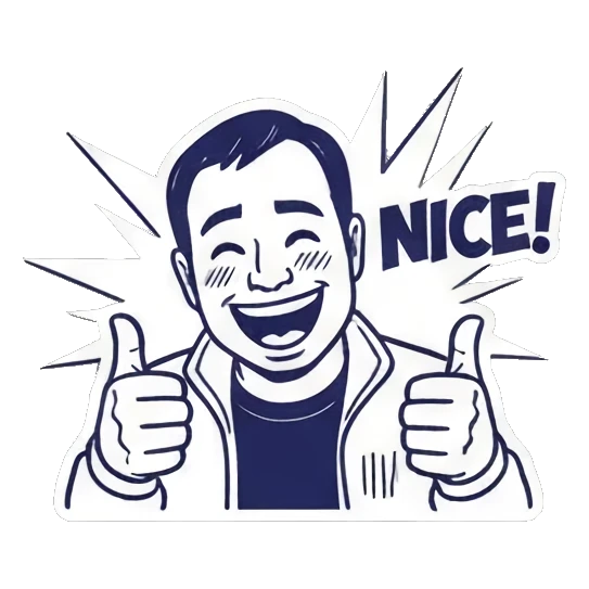 Man giving double thumbs up with NICE text Cool Guy Daily Life sticker for expressive chats and social replies.