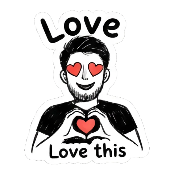 Man making a heart shape with his hands, looking loving. Doodle Guy Daily Vibes sticker for expressive chats and social replies.