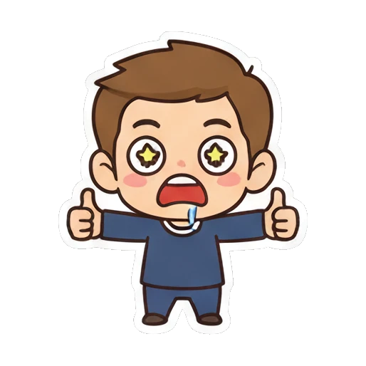 Chibi boy excited with star eyes and thumbs up Cheerful Chibi Boy Daily sticker for expressive chats and social replies.