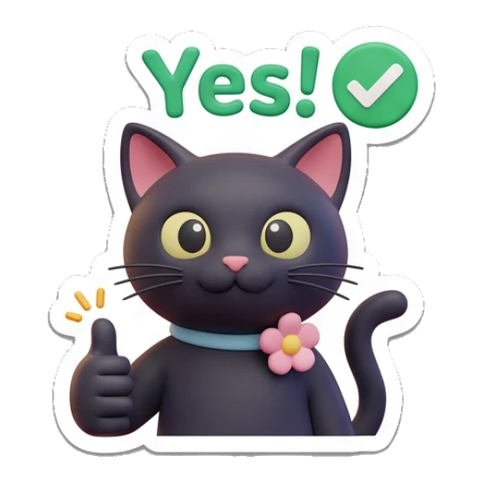 Approving black cat giving a thumbs up, text Yes. Playful Black Cat Daily sticker for expressive chats and social replies.