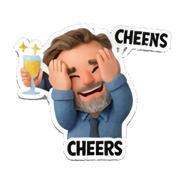 大叔举杯庆祝 Cheerful Bearded Guy sticker for expressive chats and social replies.