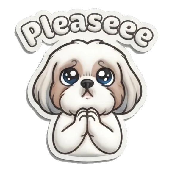Shih Tzu looking pleading with big watery eyes Puffy Shih Tzu Pals sticker for expressive chats and social replies.