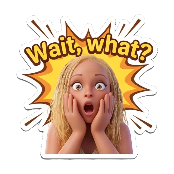 Blonde girl looking shocked with hands on face and Wait what text Blonde Girl Daily Vibes sticker for expressive chats and social replies.