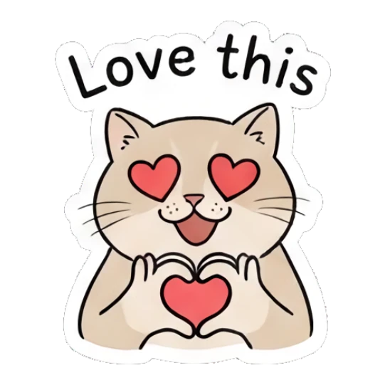 Loving cat with heart eyes and heart hands Chubby Cat Daily Moods sticker for expressive chats and social replies.