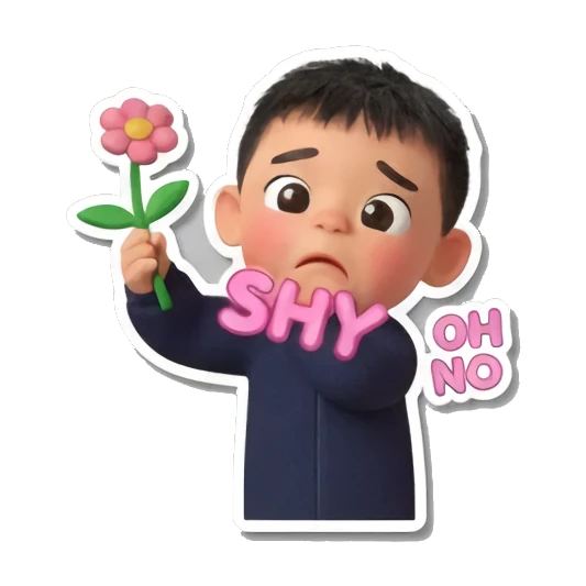 害羞男孩拿花 Little Boy's Moods sticker for expressive chats and social replies.
