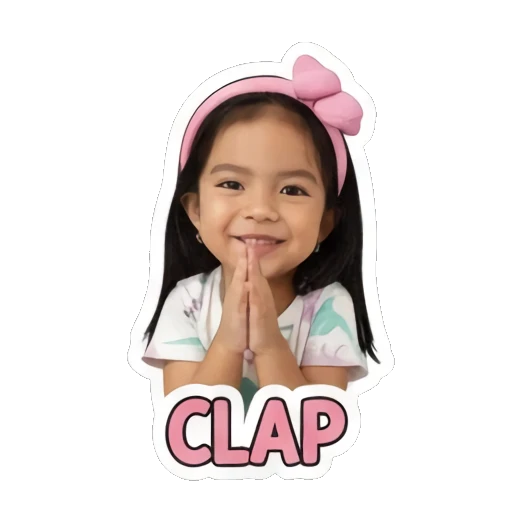 Little girl clapping hands with CLAP text Little Girl Daily Expressions sticker for expressive chats and social replies.
