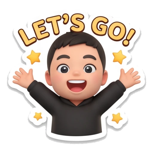 Boy waving hands excitedly with text LET'S GO Mid-Autumn Boy Expressions sticker for expressive chats and social replies.