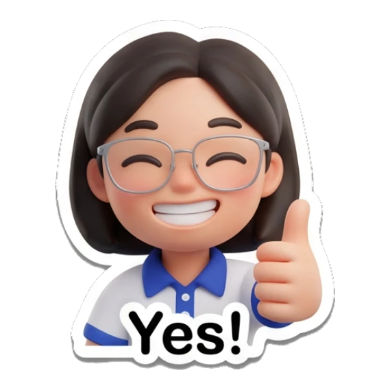 Girl with glasses giving a thumbs up, smiling and saying Yes. Cheerful Glasses Girl Daily sticker for expressive chats and social replies.