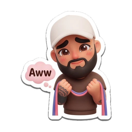 Man making a heart gesture with hands, text 'Aww' Gym Bro Daily Life sticker for expressive chats and social replies.