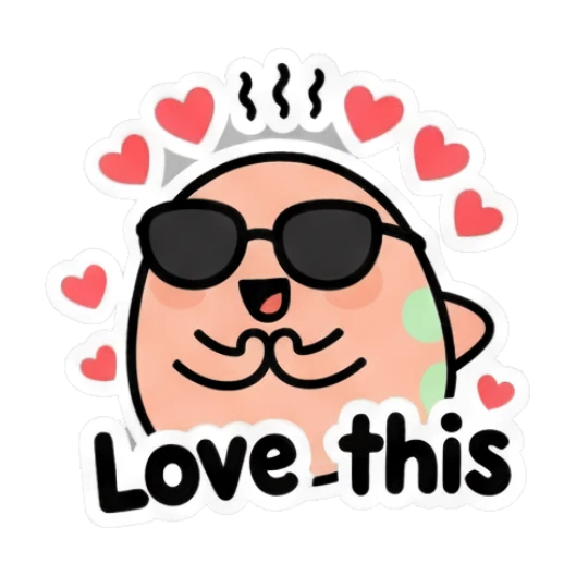 Loving egg with hearts and 'Love this' text Cool Egg Expressions sticker for expressive chats and social replies.