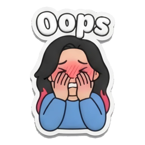Girl covering face with hands in embarrassment, text Oops Puffy Girl Daily Vibes sticker for expressive chats and social replies.
