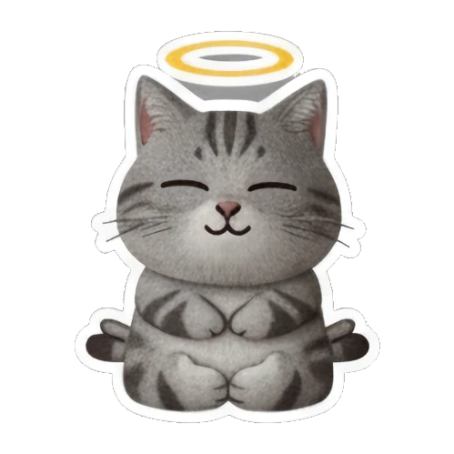 闭眼祈祷的猫咪 Gray Tabby Cat Expressions sticker for expressive chats and social replies.