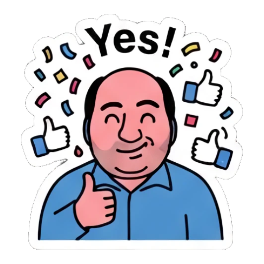 Man giving a thumbs up with confetti and text Yes! Office Guy Daily Vibes sticker for expressive chats and social replies.