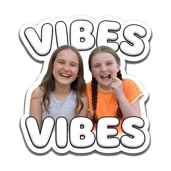 Two girls laughing together with text VIBES Cheerful Girl Daily Life sticker for expressive chats and social replies.