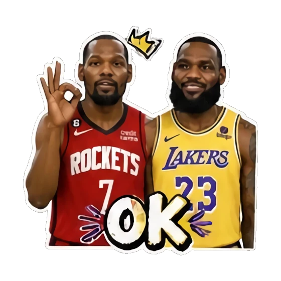 Two players making an OK sign with hands, smiling, text OK. Basketball Legends Duo sticker for expressive chats and social replies.