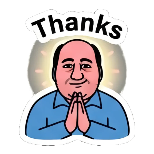 Man with hands in prayer position saying Thanks Office Guy Daily Vibes sticker for expressive chats and social replies.