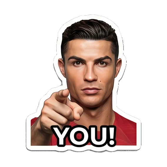 Cristiano Ronaldo pointing forward with YOU text Cristiano Ronaldo Expressions sticker for expressive chats and social replies.