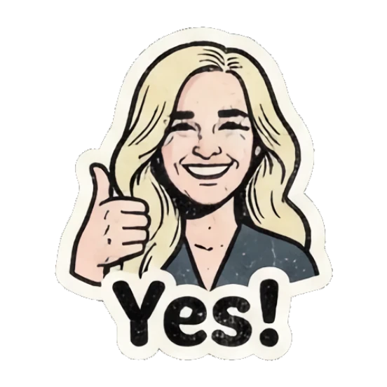 Happy blonde girl giving a thumbs up for yes. Retro Blonde Comic Vibes sticker for expressive chats and social replies.