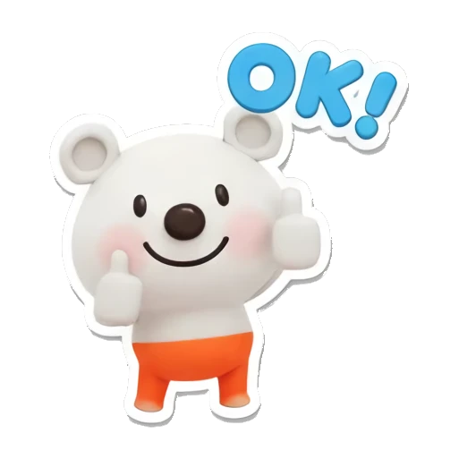 Polar bear cub gives a thumbs up with OK text, smiling confidently. Cheerful Polar Bear Cub sticker for expressive chats and social replies.