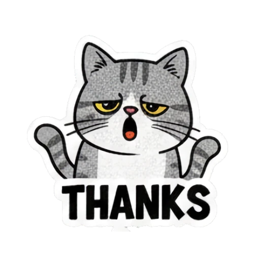 Grey cat looking bored and unimpressed with text THANKS Grumpy Grey Cat Daily Moods sticker for expressive chats and social replies.