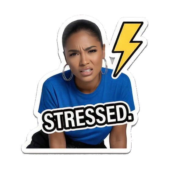 Stressed woman with lightning bolt Modern Latina Daily Vibes sticker for expressive chats and social replies.