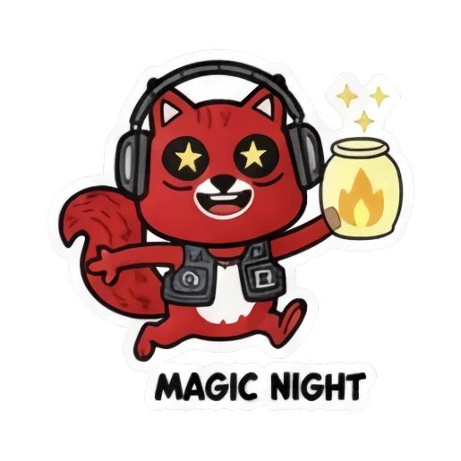 happy squirrel holding magic light Summer Red Squirrel Adventures sticker for expressive chats and social replies.