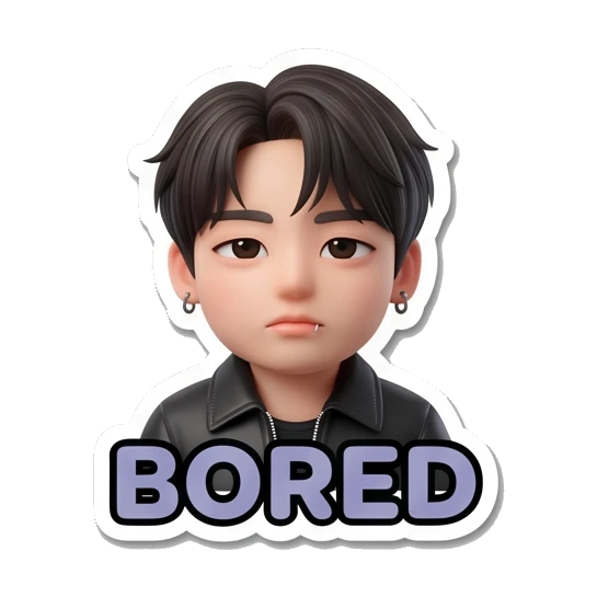 Charming boy looking bored and unimpressed with 'BORED' text Charming Boy Daily Expressions sticker for expressive chats and social replies.